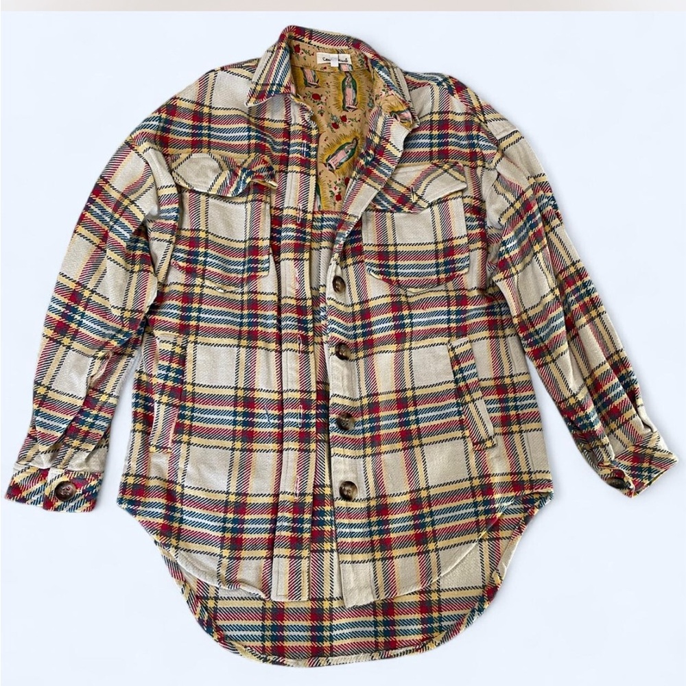 Cousin Earl Thick Multicolor Flannel Button Up Mother Mary Print